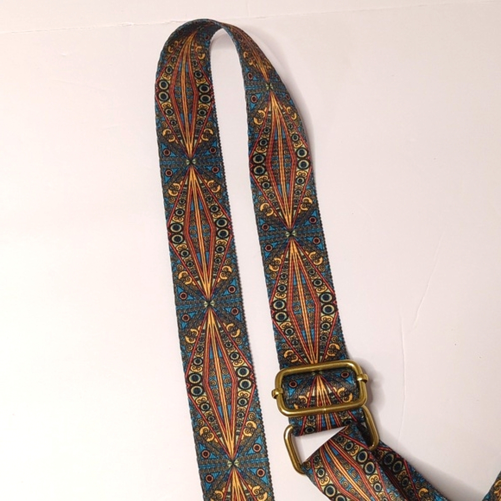Brown Faux Leather Shoulder Bag with Retro Patterned Strap, Tribal, Aztec,Guitar - Picture 3 of 12
